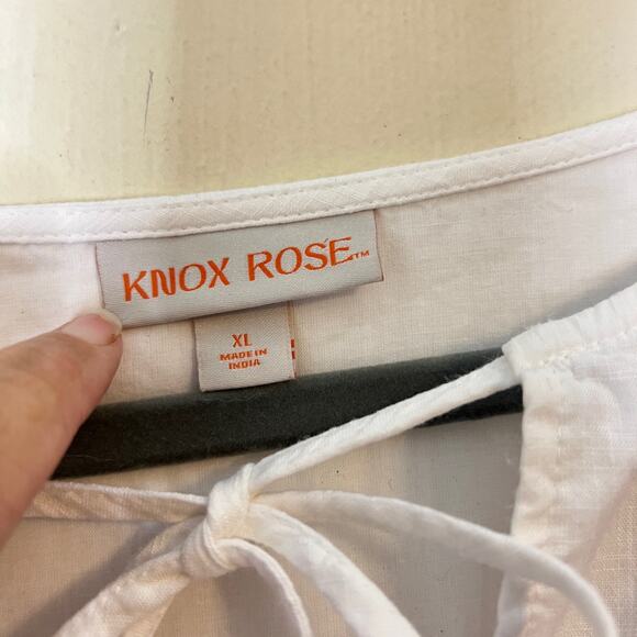 Knox Rose Baby Doll Dress Sz XL White with Embroidered Stripes Flutter Sleeves - Picture 3 of 6